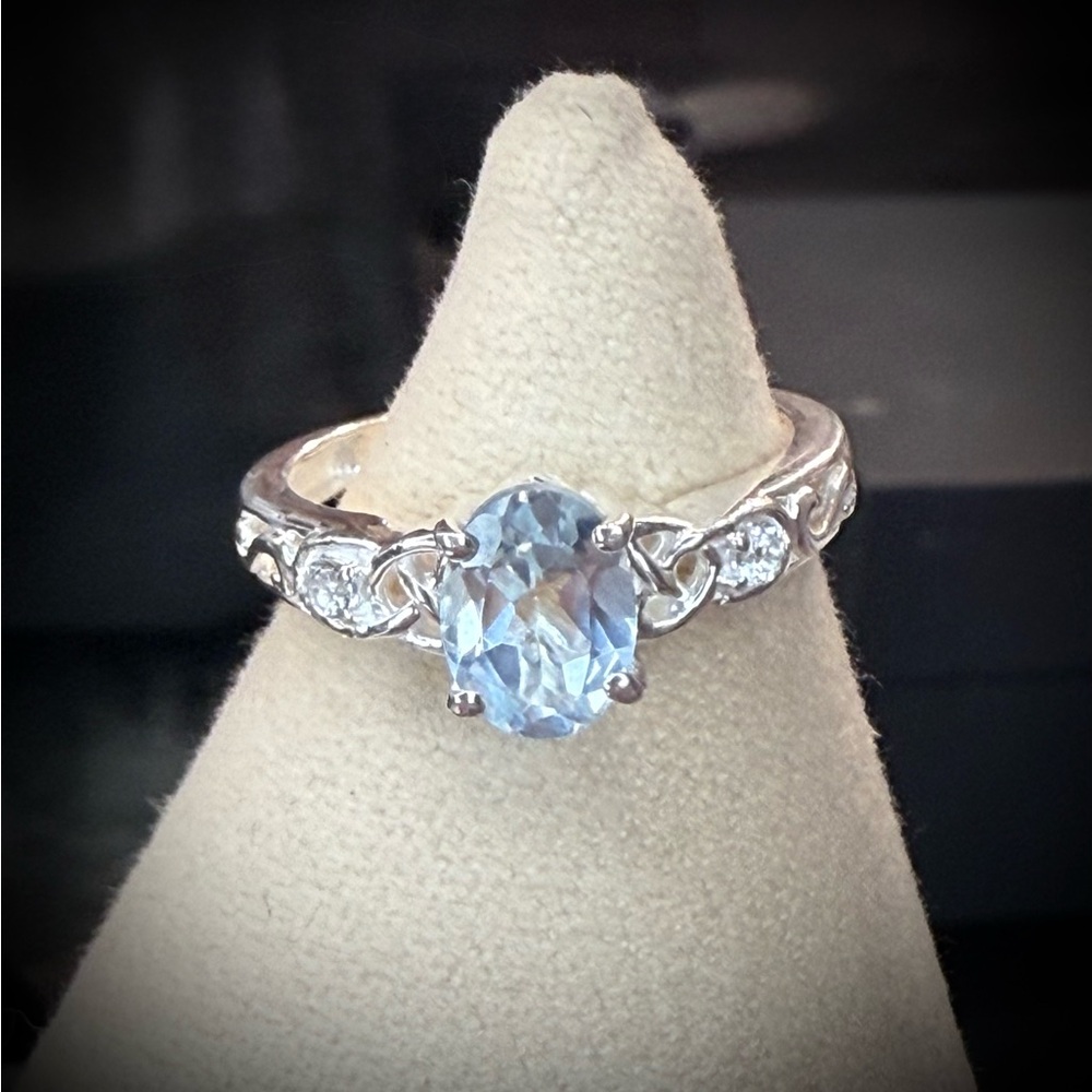 Gorgeous Sky Blue Topaz & White Topaz 925 Sterling Silver Ring Size 7 By D'joy
